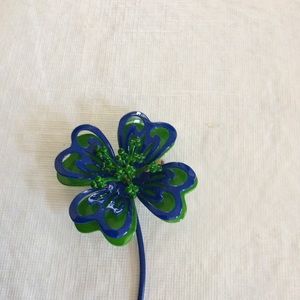 Mod 1960's Green & Blue floral Pin MCM Flower Pin